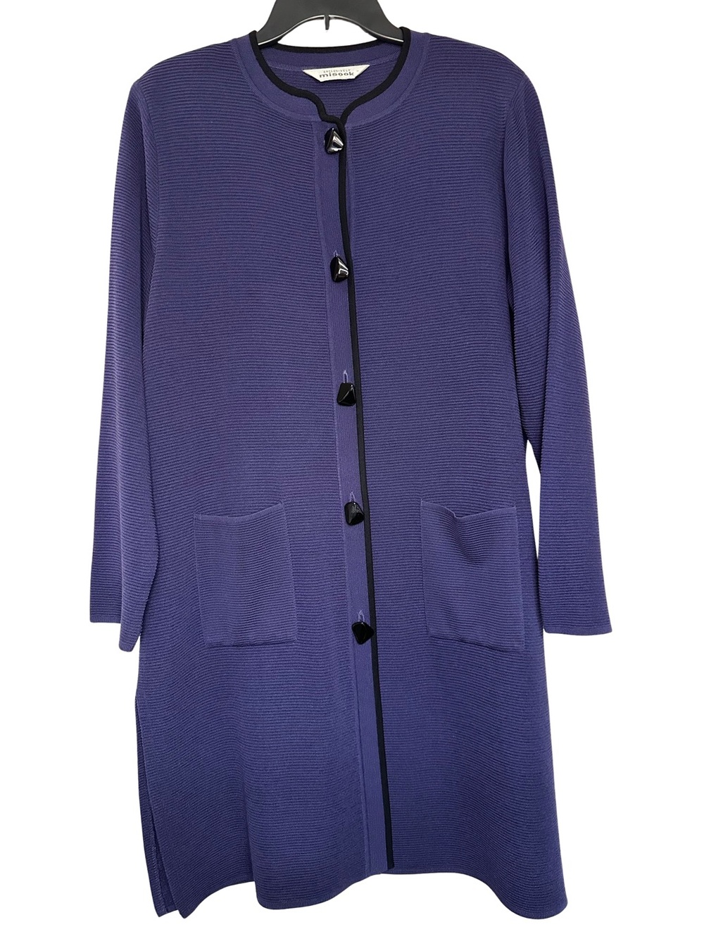 Exclusively Misook Purple Periwinkle Ribbed Button-Front Dress Cardigan